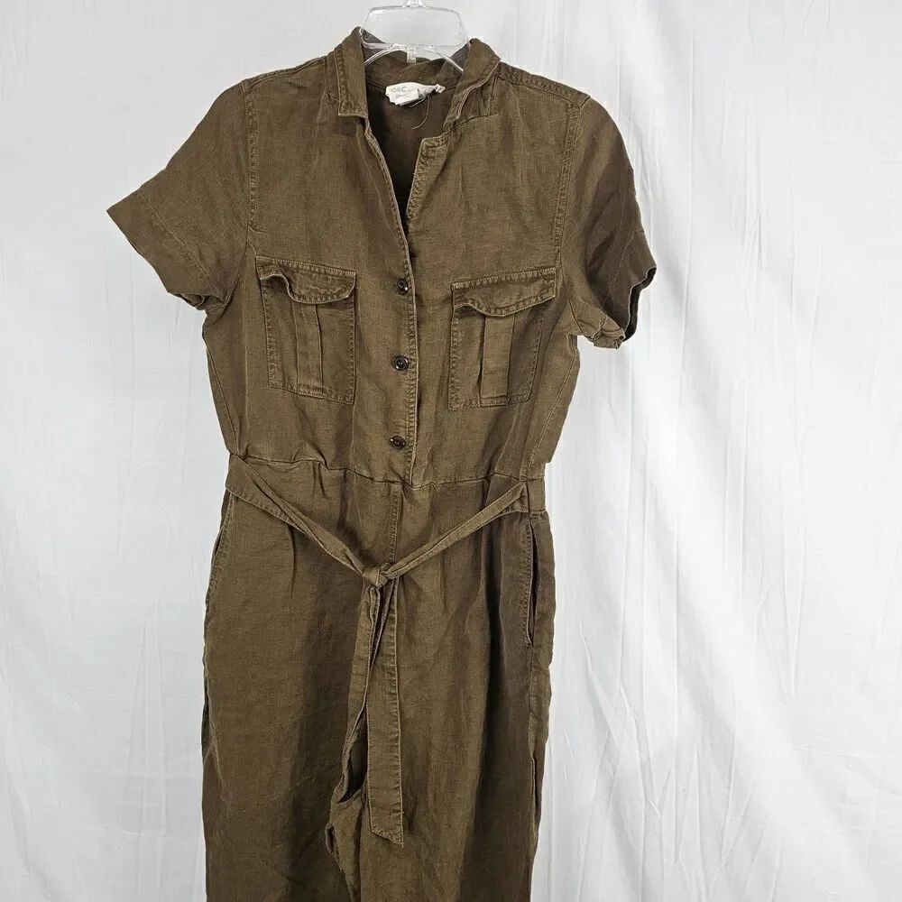 C & C California Brown Utility Jumpsuit Button Up Women's Size Medium Linen